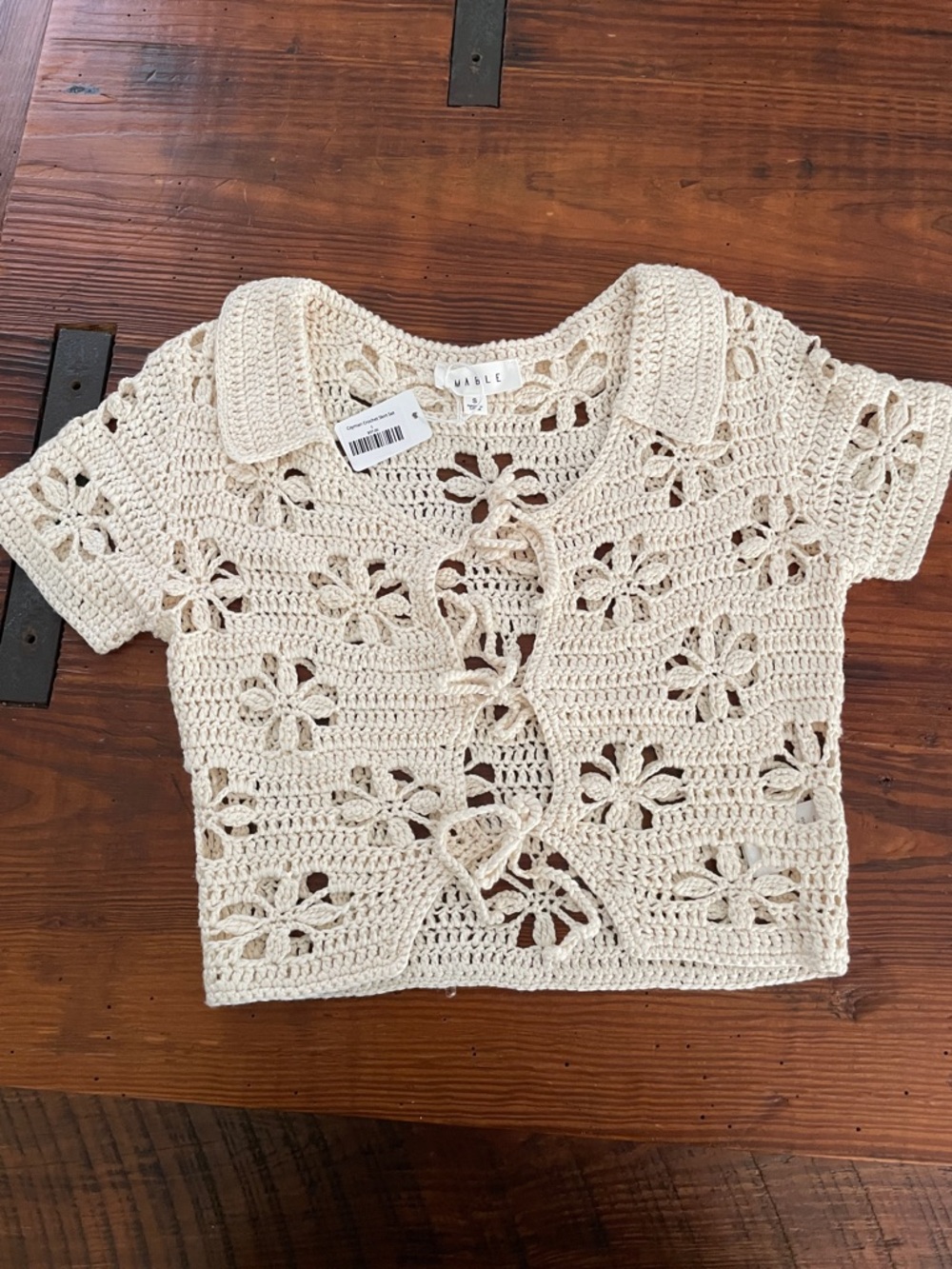 Mable Crochet Set—Top and Skirt. Floral. Cream. Small. - Picture 3 of 14